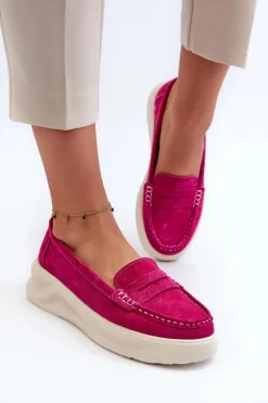 Zamszowe Damskie Mokasyny Fuksja Filidia
