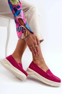 Zamszowe Damskie Mokasyny Fuksja Filidia