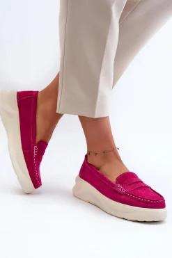 Zamszowe Damskie Mokasyny Fuksja Filidia
