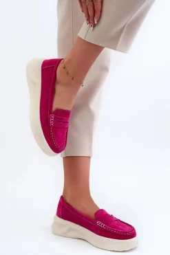 Zamszowe Damskie Mokasyny Fuksja Filidia