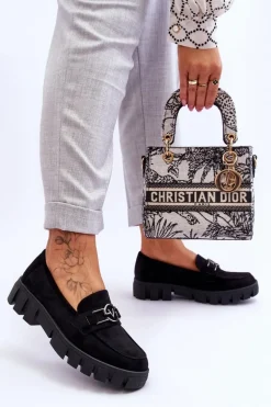 Zamszowe Damskie Mokasyny Czarne Sanvi