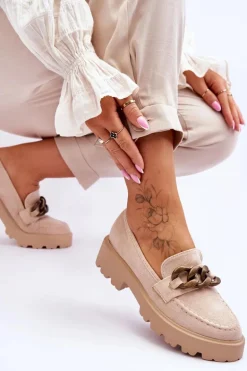 Zamszowe Damskie Mokasyny S.Barski HX52-222 Beżowe