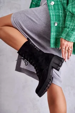 Zamszowe Damskie Ocieplane Botki Czarne Hermesa