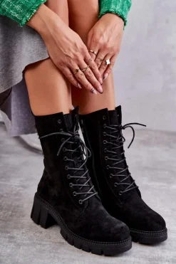 Zamszowe Damskie Ocieplane Botki Czarne Hermesa