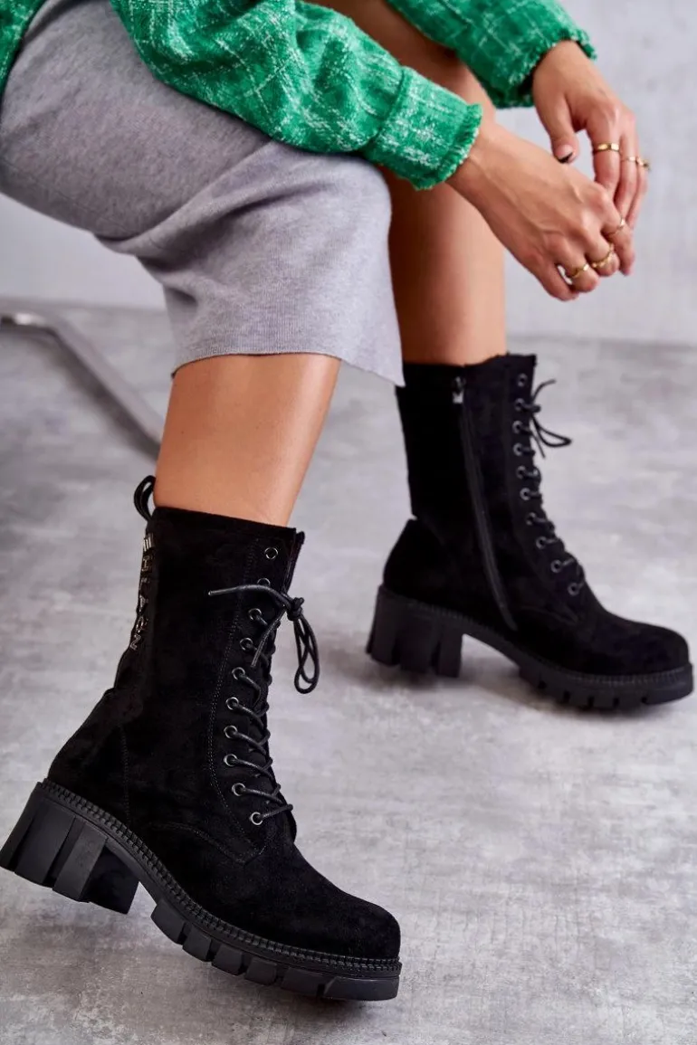 Zamszowe Damskie Ocieplane Botki Czarne Hermesa