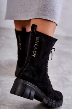 Zamszowe Damskie Ocieplane Botki Czarne Hermesa