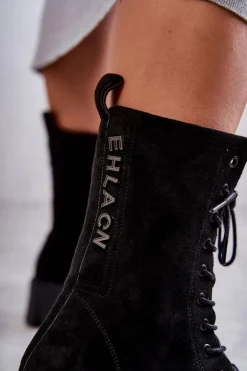 Zamszowe Damskie Ocieplane Botki Czarne Hermesa