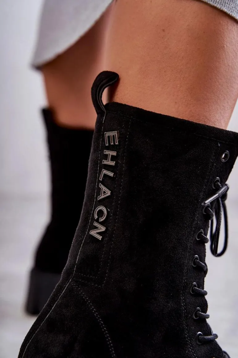 Zamszowe Damskie Ocieplane Botki Czarne Hermesa