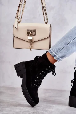 Zamszowe Damskie Ocieplane Botki Na Suwak Czarne Emilien