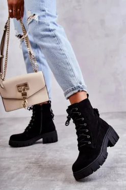 Zamszowe Damskie Ocieplane Botki Na Suwak Czarne Emilien