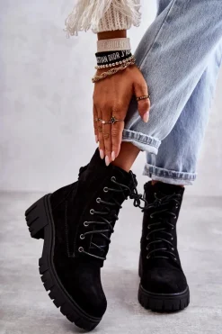 Zamszowe Damskie Ocieplane Botki Na Suwak Czarne Emilien