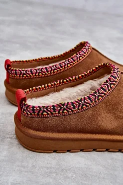 Zamszowe Damskie Papcie Z Futerkiem Camel Buffie