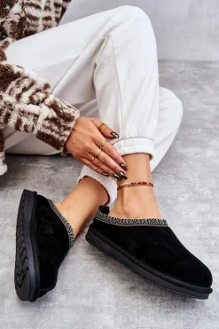 Zamszowe Damskie Papcie Z Futerkiem Czarne Buffie