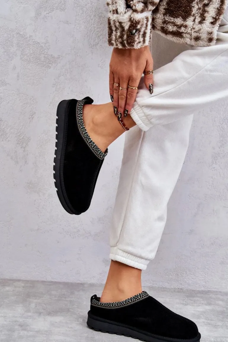 Zamszowe Damskie Papcie Z Futerkiem Czarne Buffie