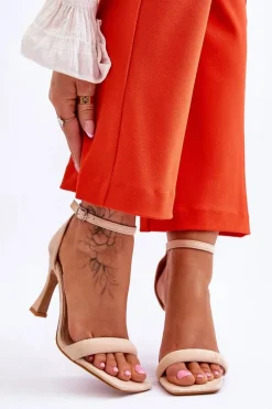 Zamszowe Damskie Sandały Na Obcasie Beżowe Rousses