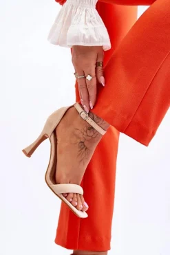 Zamszowe Damskie Sandały Na Obcasie Beżowe Rousses