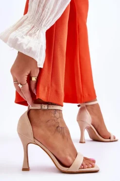 Zamszowe Damskie Sandały Na Obcasie Beżowe Rousses