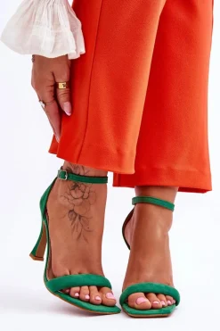 Zamszowe Damskie Sandały Na Obcasie Zielone Rousses