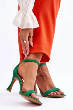 Zamszowe Damskie Sandały Na Obcasie Zielone Rousses