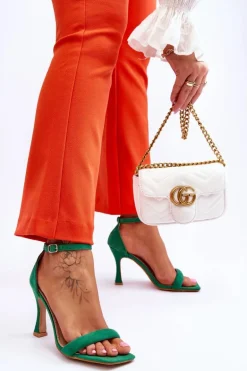 Zamszowe Damskie Sandały Na Obcasie Zielone Rousses