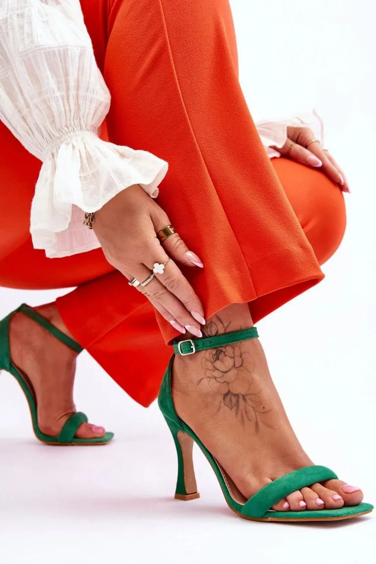 Zamszowe Damskie Sandały Na Obcasie Zielone Rousses