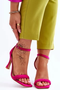 Zamszowe Damskie Sandały Na Obcasie Fuksja Rousses