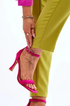 Zamszowe Damskie Sandały Na Obcasie Fuksja Rousses