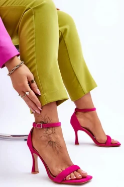 Zamszowe Damskie Sandały Na Obcasie Fuksja Rousses