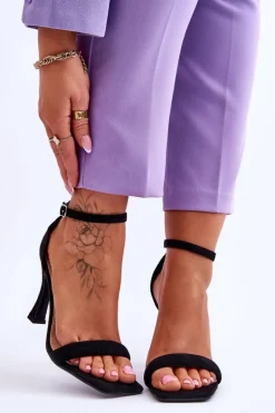 Zamszowe Damskie Sandały Na Obcasie Czarne Rousses