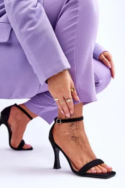 Zamszowe Damskie Sandały Na Obcasie Czarne Rousses