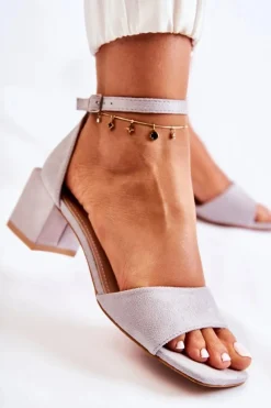 Zamszowe Damskie Sandały Na Obcasie Szare Luciana