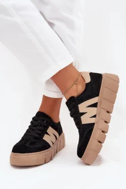 Zamszowe Damskie Sneakersy Na Platformie Vinceza 79561 Czarne