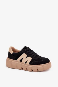 Zamszowe Damskie Sneakersy Na Platformie Vinceza 79561 Czarne