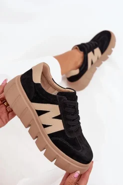 Zamszowe Damskie Sneakersy Na Platformie Vinceza 79561 Czarne