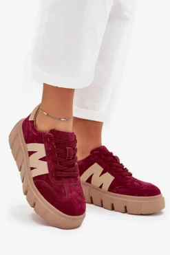 Zamszowe Damskie Sneakersy Na Platformie Vinceza 79561 Bordowe