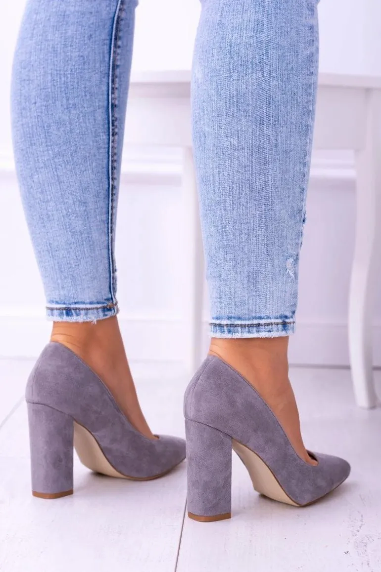 Zamszowe Damskie Szare Czółenka Na Słupku Celine