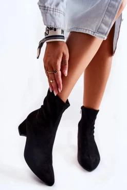 Zamszowe Damskie Wysokie Botki Czarne Gloriss