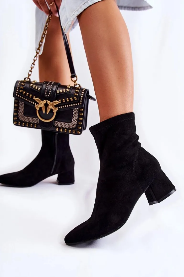 Zamszowe Damskie Wysokie Botki Czarne Gloriss