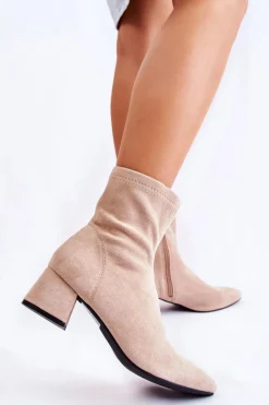 Zamszowe Damskie Wysokie Botki Beżowe Gloriss