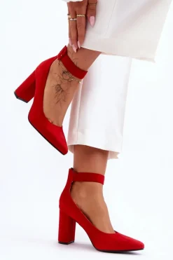 Zamszowe Eleganckie Czółenka Czerwone Gloria