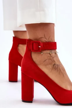 Zamszowe Eleganckie Czółenka Czerwone Gloria