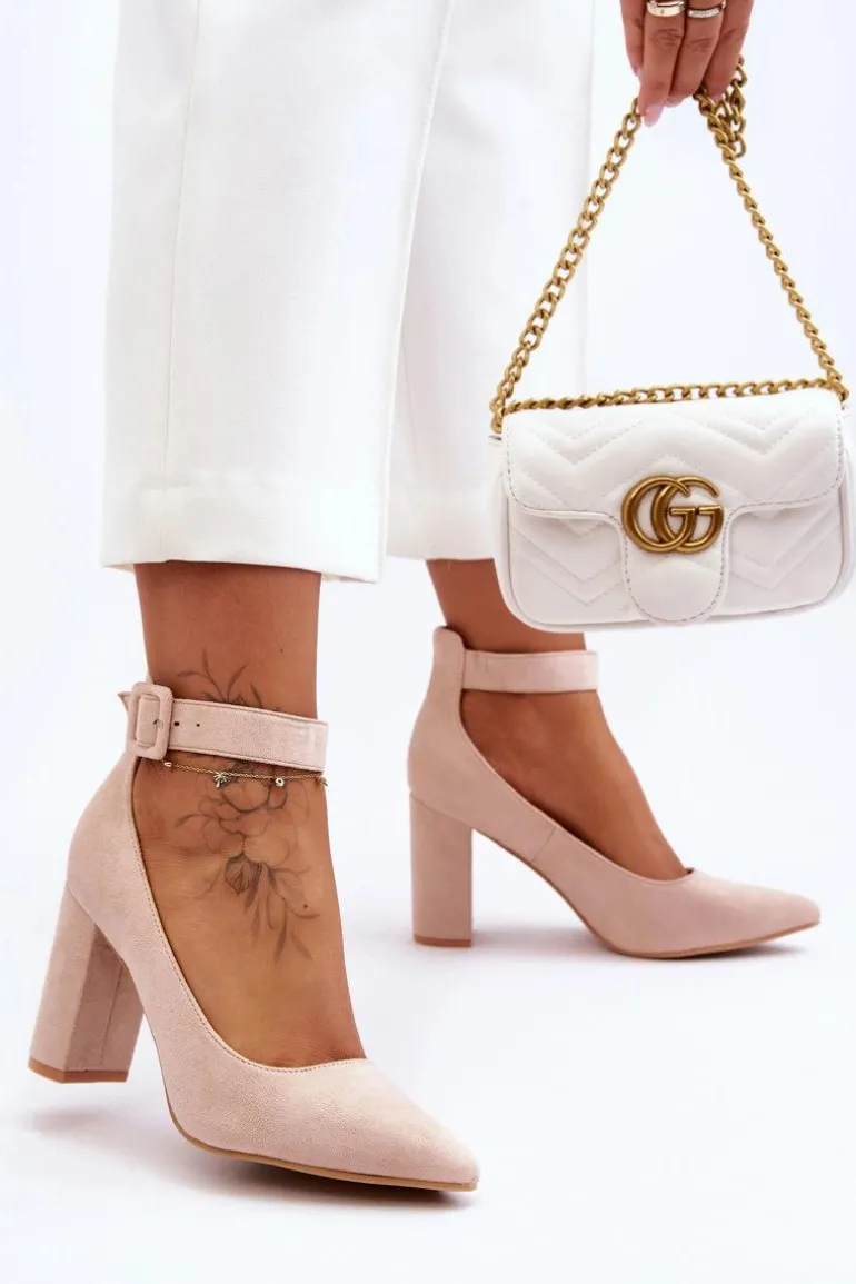 Zamszowe Eleganckie Czółenka Beżowe Gloria