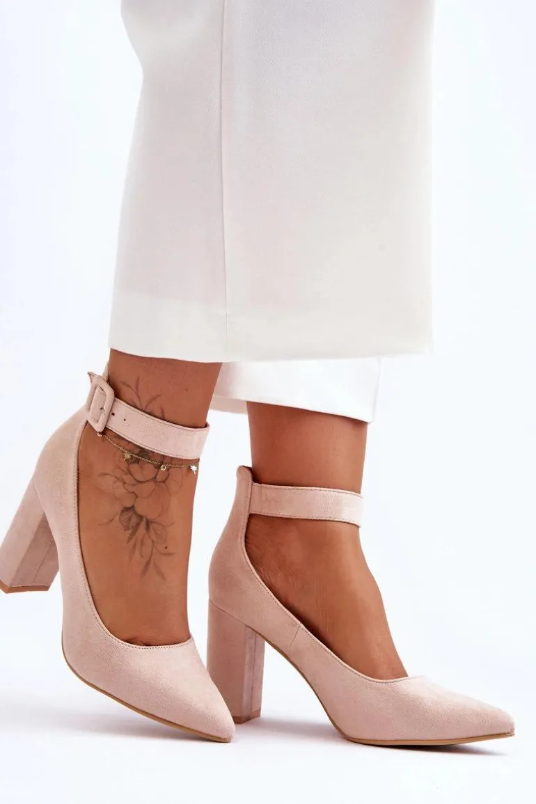 Zamszowe Eleganckie Czółenka Beżowe Gloria