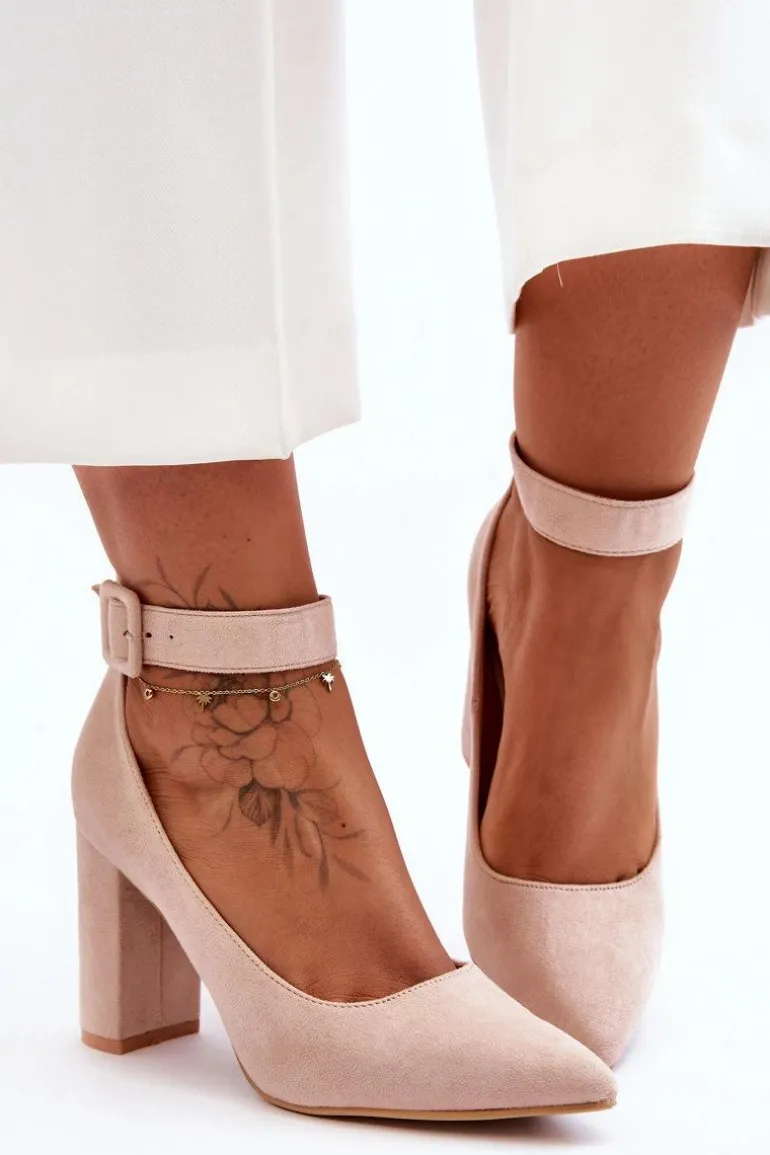 Zamszowe Eleganckie Czółenka Beżowe Gloria