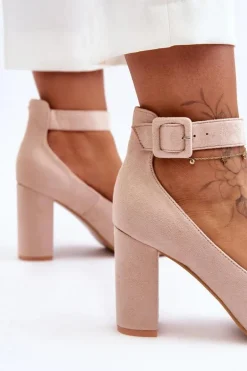 Zamszowe Eleganckie Czółenka Beżowe Gloria