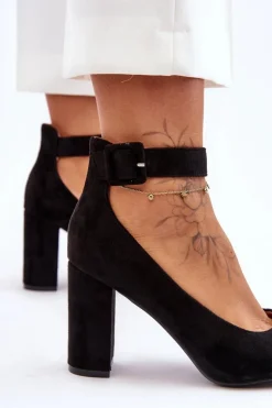 Zamszowe Eleganckie Czółenka Czarne Gloria