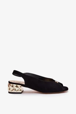 Zamszowe Eleganckie Sandały Damskie CheBello 4724 Czarne