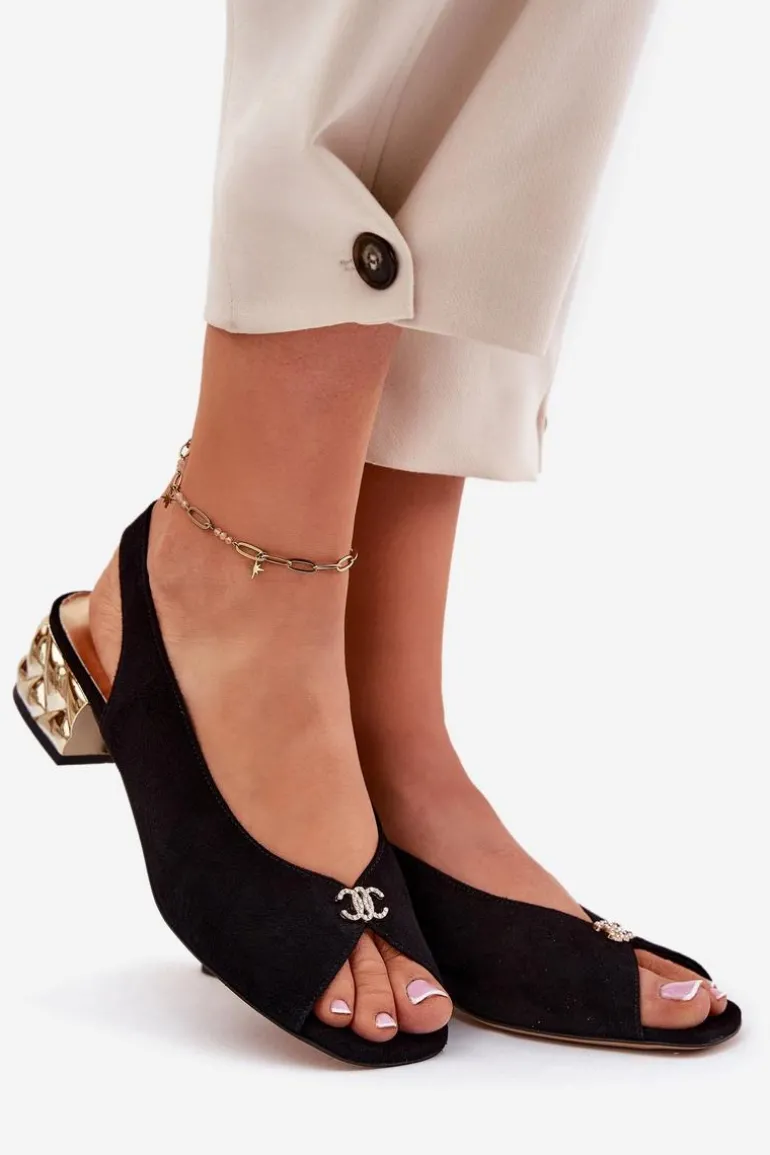 Zamszowe Eleganckie Sandały Damskie CheBello 4724 Czarne