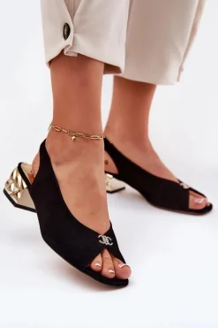 Zamszowe Eleganckie Sandały Damskie CheBello 4724 Czarne