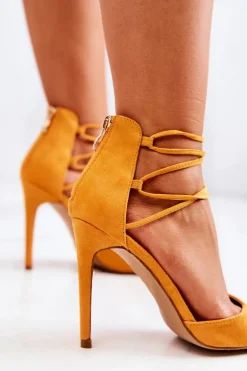 Zamszowe Eleganckie Szpilki Żółte Loveth